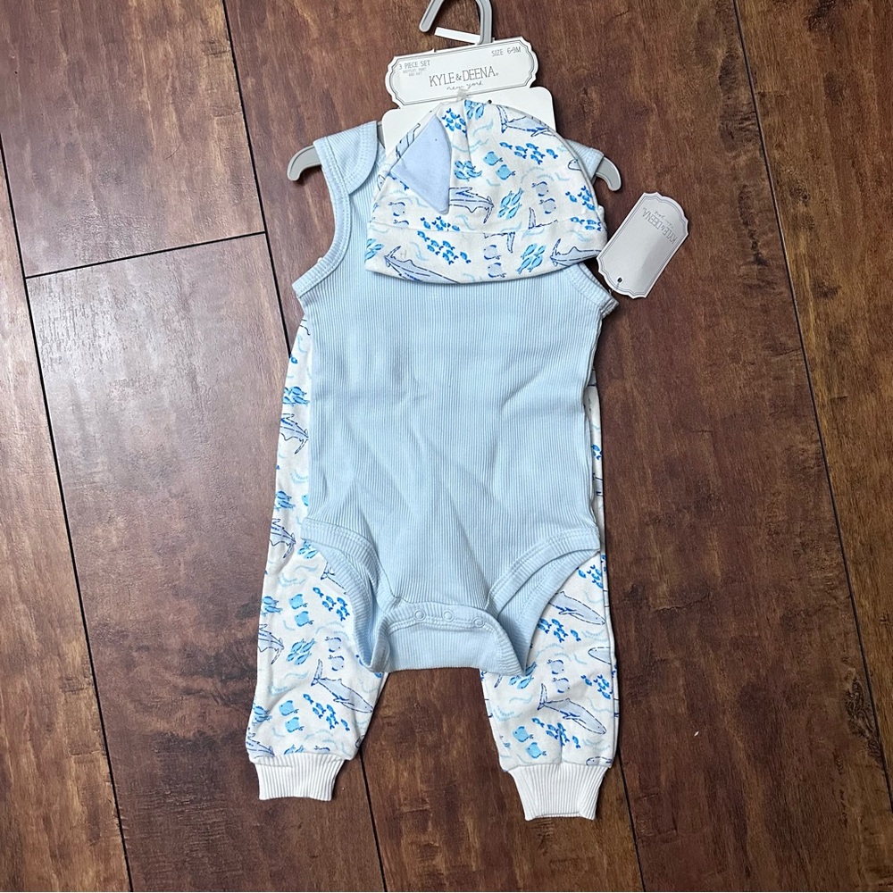 Baby Boy 3 piece set : pant, tank onsie and hat : 6-9 months NWT